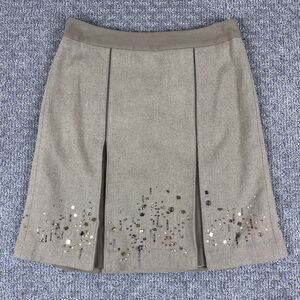 Loft Skirt Womens Eight Pleated Beaded Wool Blend Academia Preppy Office Career